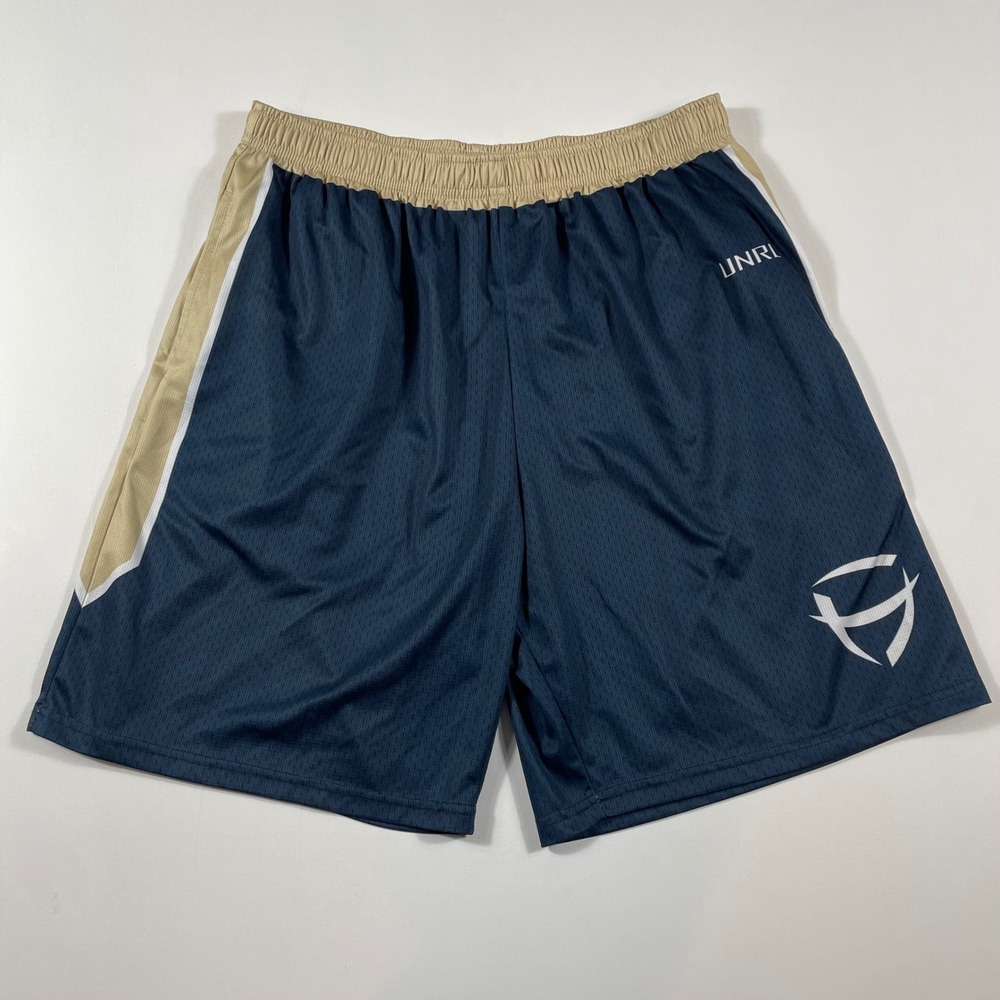 UNRL Basketball Shorts Mens Medium Mesh Colorblock Navy Blue Tan Performance